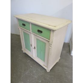#0991 Antique Pine Dresser Base Cabinet (cream-green)