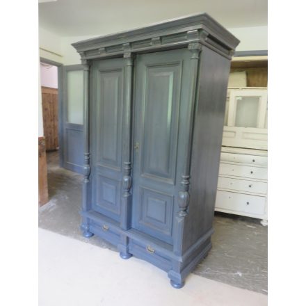 # 1077  Antique Pine Two-Door Wardrobe (Grey)