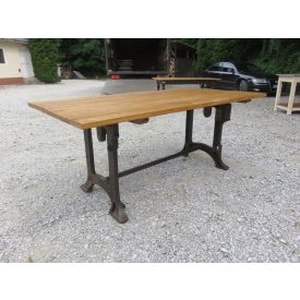 #1218 Antique Cast Iron Base Dining Table with Waxed Top  