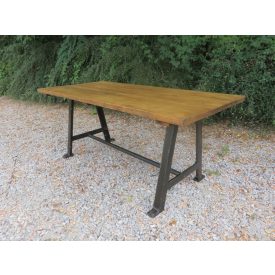 #1252 Antique Iron Base Dining Table with Waxed Top 