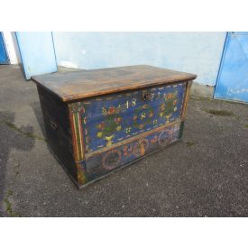 #1583 Antique Hand‑Painted Pine Blanket Chest (1873)