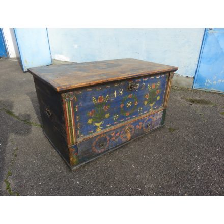 #1583 Antique Hand‑Painted Pine Blanket Chest (1873)