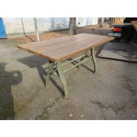 #1586 Antique Cast Iron Base Table with Waxed Top