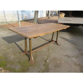 #1588 Antique Iron Leg Table with Waxed Top