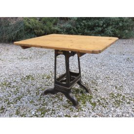 #1617 Antique Iron Leg Table with Waxed Top