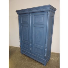   #1637 Antique Pine Two Door Wardrobe with bottom drawer (blue)