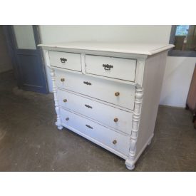 #1760 Antique Pine Chest of Five Drawers (white)