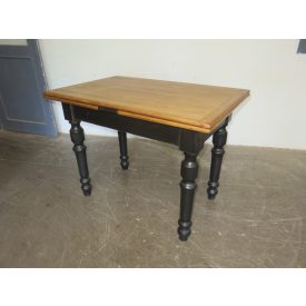 #1802 Antique Pine Draw-Leaf Table (black base - waxed top)