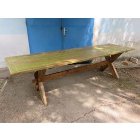 Large Antique X-leg Table (green top)