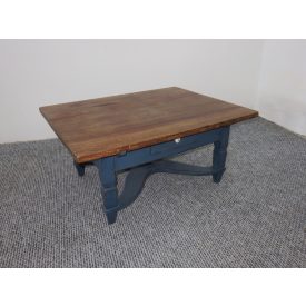 Antique Hardwood Coffee Table (blue base-waxed top)