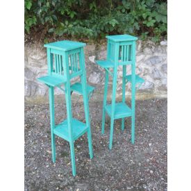 Antique Pine Plant Stands, pair of two (turquoise)