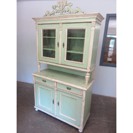 Antique Pine Kitchen Dresser (green-white)