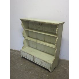 #2211 Antique Pine Shelf Unit with Two Drawers (green)
