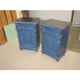  #2219 Antique Pine Nightstands with Marble Top, pair of two (blue)