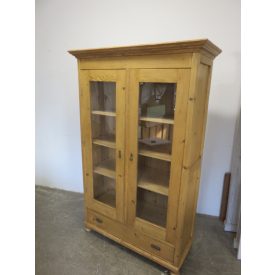 Antique Pine Bookcase with Glass Doors (waxed)