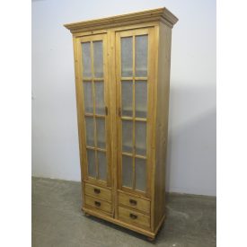 Antique Pine Bookcase with Glass Doors