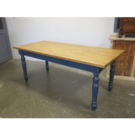 #2303 Antique Pine Dining Table (blue base-waxed top)