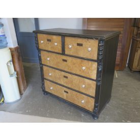   #2326 Antique Pine Chest of Five Drawers (black base - waxed drawers)