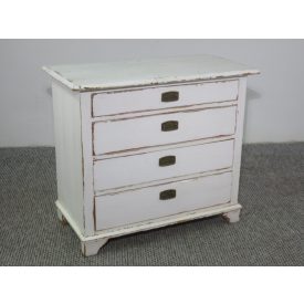 #2493 Antique Pine Painted White Chest of Four Drawers  