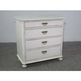 #2495 Antique Pine Painted White Chest of Four Drawers 