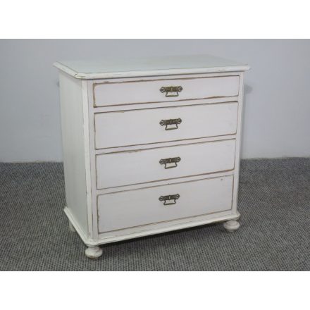 #2495 Antique Pine Painted White Chest of Four Drawers 