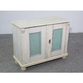 #2498 Antique Pine Painted White-Blue Cabinet 