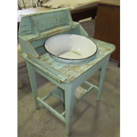 #25  Antique wooden wash stands with enamel wash bowls