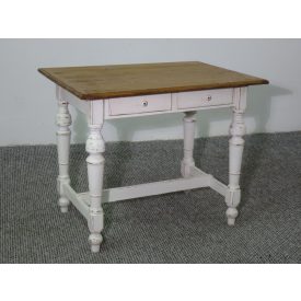 #2599 Antique pine table with white base & waxed top
