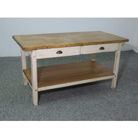 #2600 Antique pine table with white base & waxed top