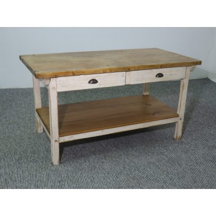 #2600 Antique pine table with white base & waxed top