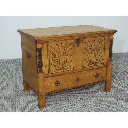 #2605 Antique pine wedding chest with carved front - finished with wax