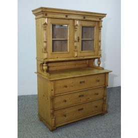   #2610 Antique pine glass-front Hutch with Storage Drawers - finished with wax 