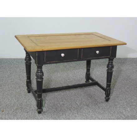 #2633 Antique Pine Table with two drawers - black base-waxed top
