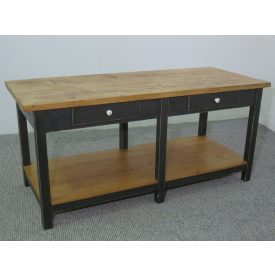   #2641 Antique Pine Table with two drawers - black base - waxed top 