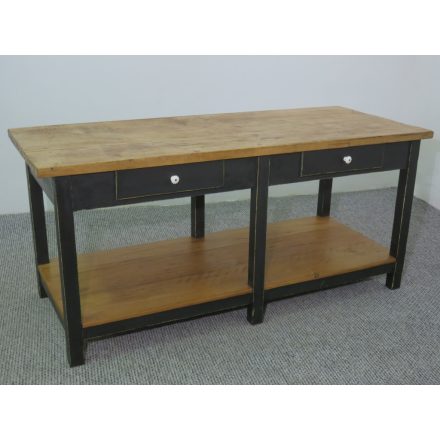 #2641 Antique Pine Table with two drawers - black base - waxed top 