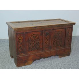  #2642 Antique Pine Blanket Chest from 1729 – Original Hand-Painted Finish & Working Lock