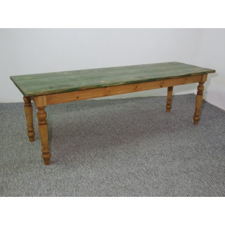 #2646 Antique Pine Dining Table - Green Top - Finished with wax