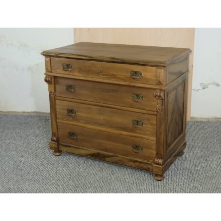 #2658 Antique pine chest of four drawers - veneered with oak - finished with wax