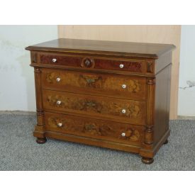   #2661 Authentic veneered 4-drawer chest, with elegant porcelain knobs