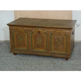 #2674 Antique Swiss blanket chest with original hand-paint