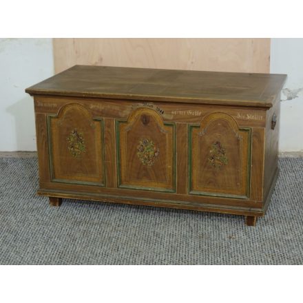 #2674 Antique Swiss blanket chest with original hand-paint