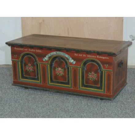 #2692 Antique swiss blanket chest, 1843 - with original hand-paint