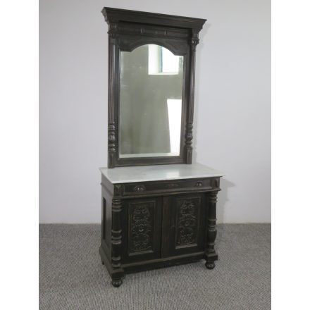 #2759 Black hall cabinet with mirror and white marble top