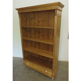 Waxed Pine Bookcase with Bottom Drawer