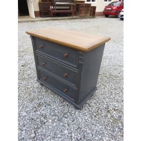 Pine Chest with Three Drawers ( Grey Base, Waxed Top)