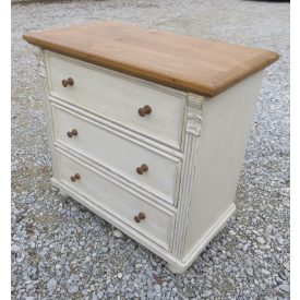 Pine Chest with Three Drawers (White Base, Waxed Top)