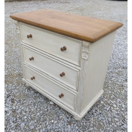 Pine Chest with Three Drawers (White Base, Waxed Top)