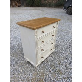 Pine Chest with Four Drawers (White Base, Waxed Top)