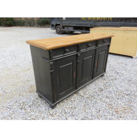   Pine Server with Three Doors and Three Drawers (Black Base- Waxed Top)