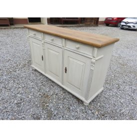   Pine Server with Three Doors and Three Drawers (White Base- Waxed Top)